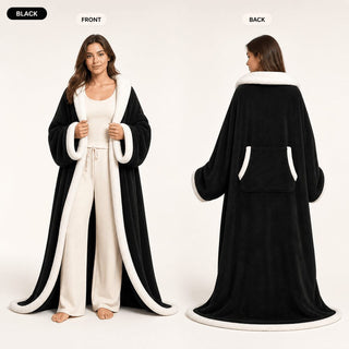 Denvale heated robe in Black, front and back