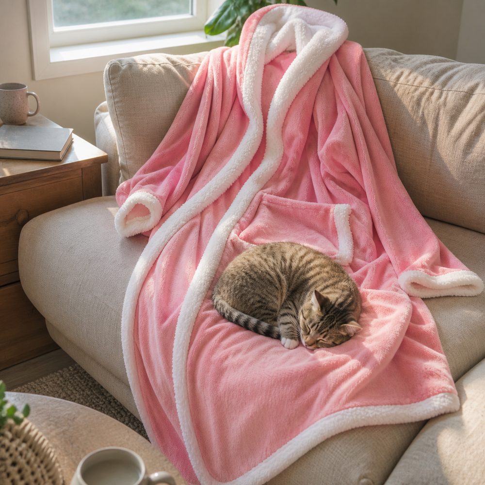 The robe draped over a sofa with a cat asleep on it